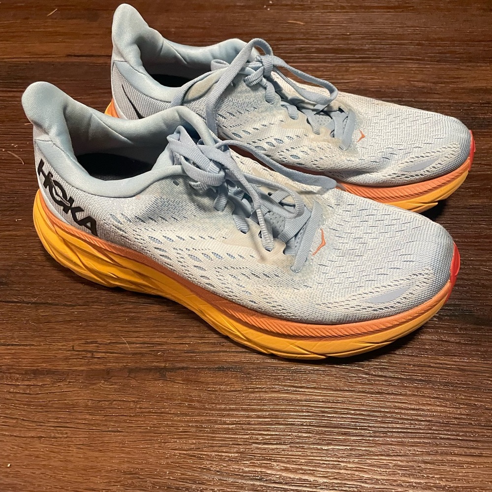 Hoka Running Clifton Light Blue and Orange